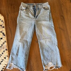 DL1961 Jeans Womens 28 Hepburn Wide Leg Slate Distressed Crop High Rise Raw Hem